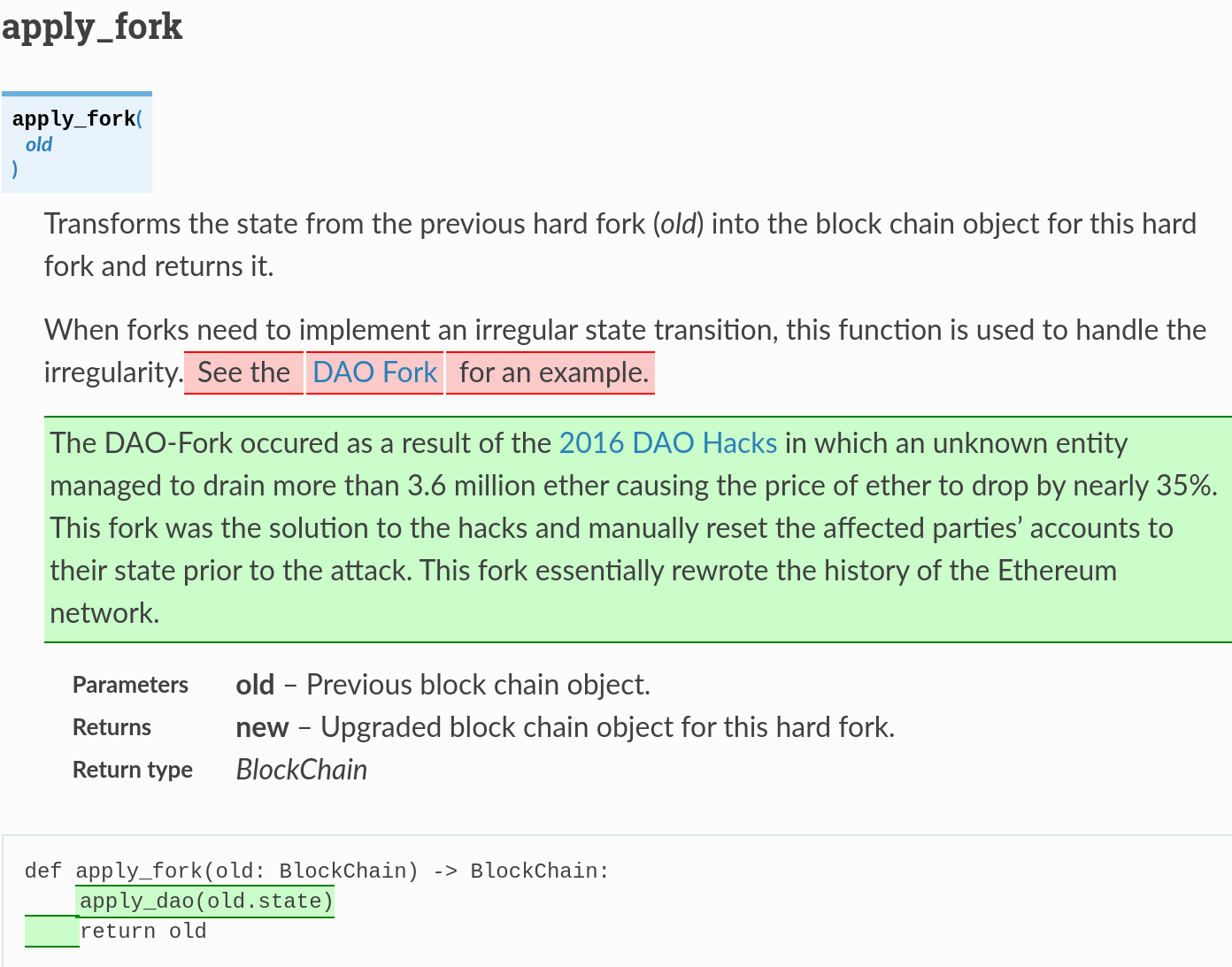 homestead 和 DAO fork 之间 apply_fork 函数差异的屏幕截图