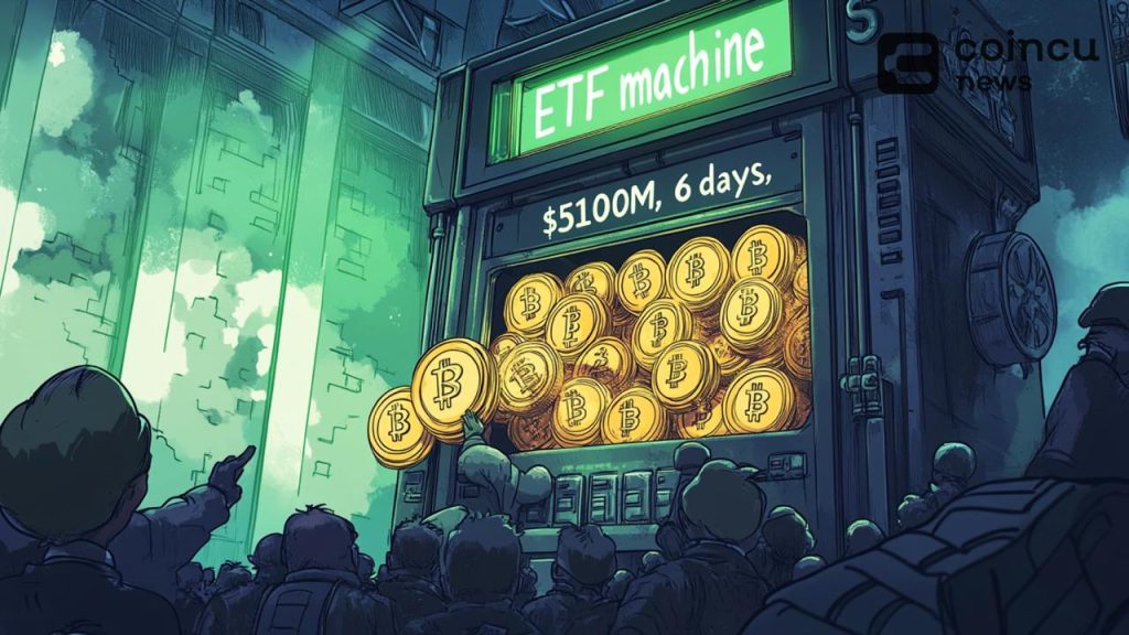 比特币现货 ETF 流入量达到 5.1 亿美元，连续六天流入