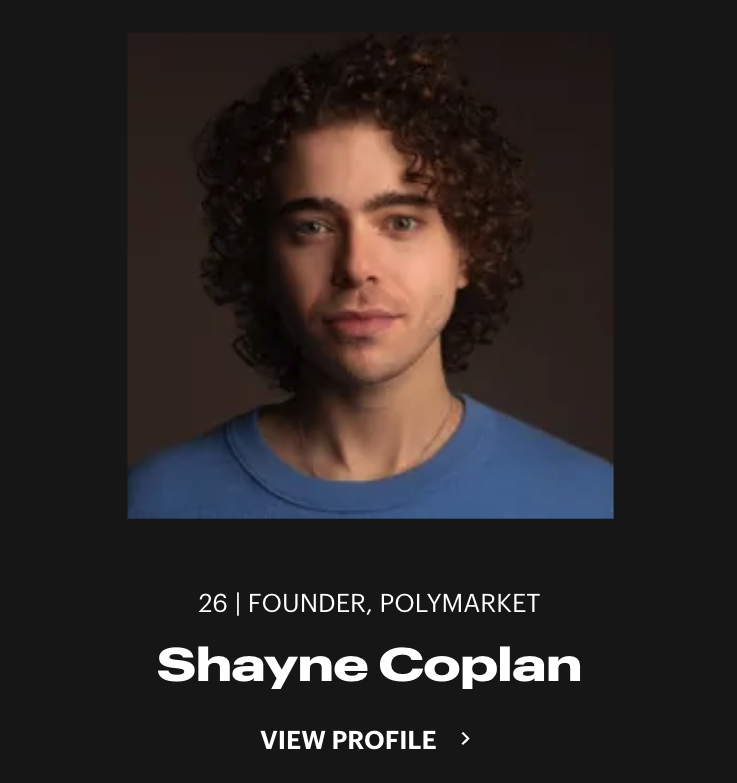 Shayne Coplan 因 Polymarket 成功跻身福布斯 30 位 30 岁以下精英榜