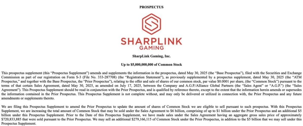 Sharplink游戏招股说明书购买以太坊|资料来源：美国证券交易委员会 