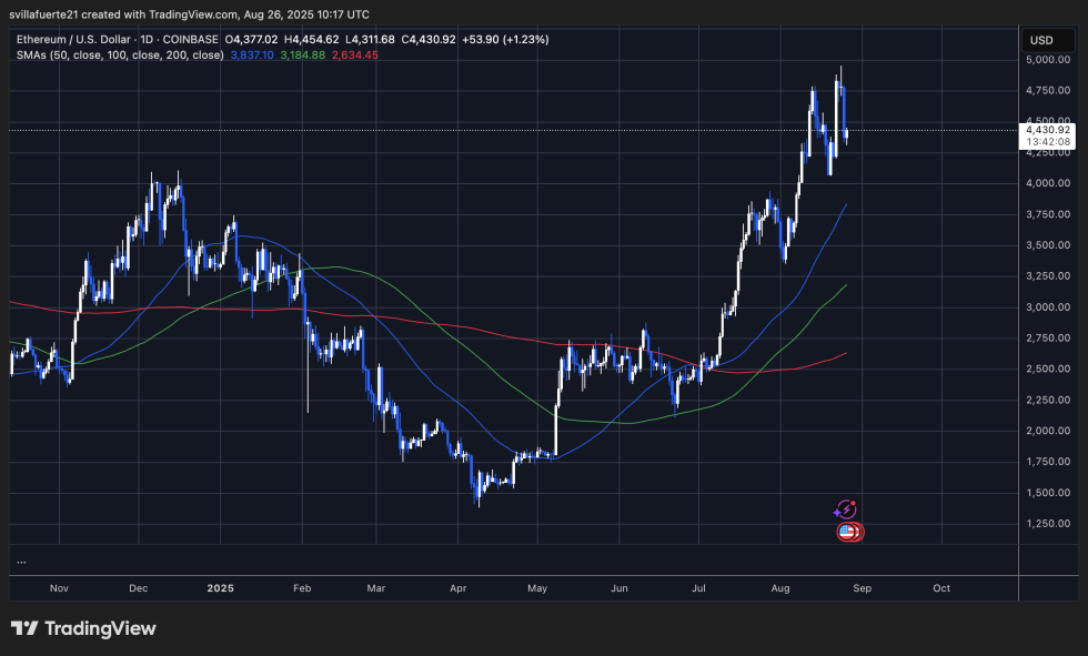 ETH面对ATH周围的波动|资料来源:TradingView上的Ethusdt图表
