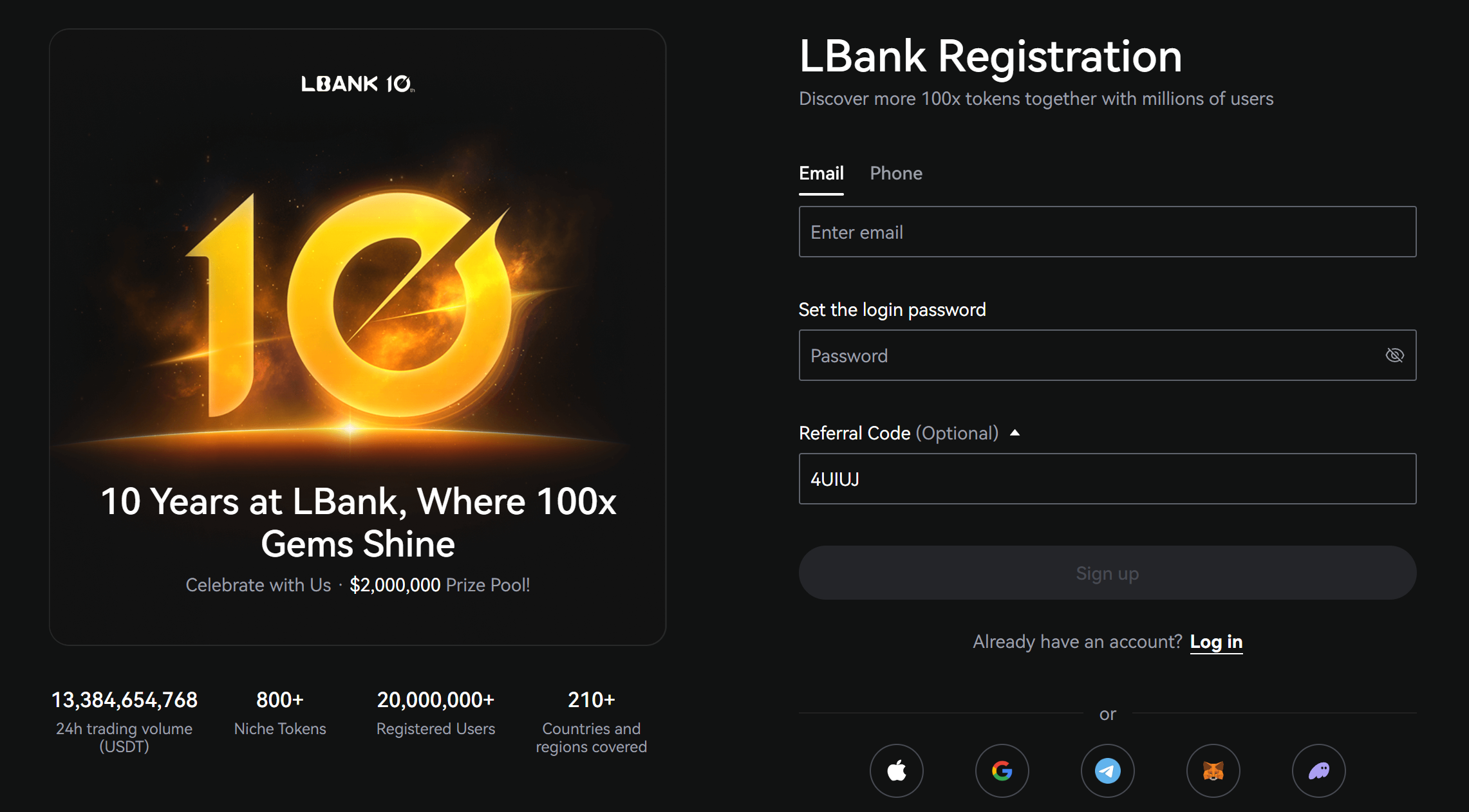 使用推荐链接开设 LBank 账户。