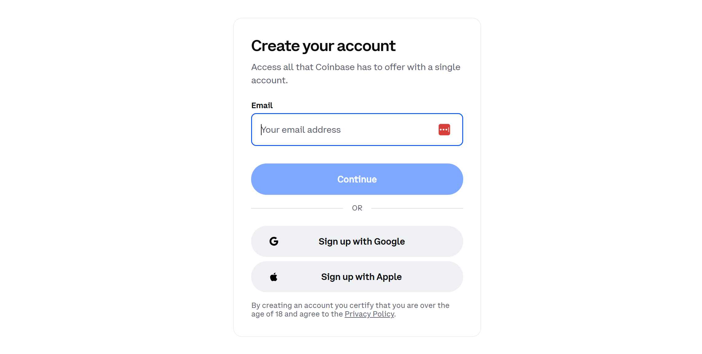Create a Coinbase Account using the referral link