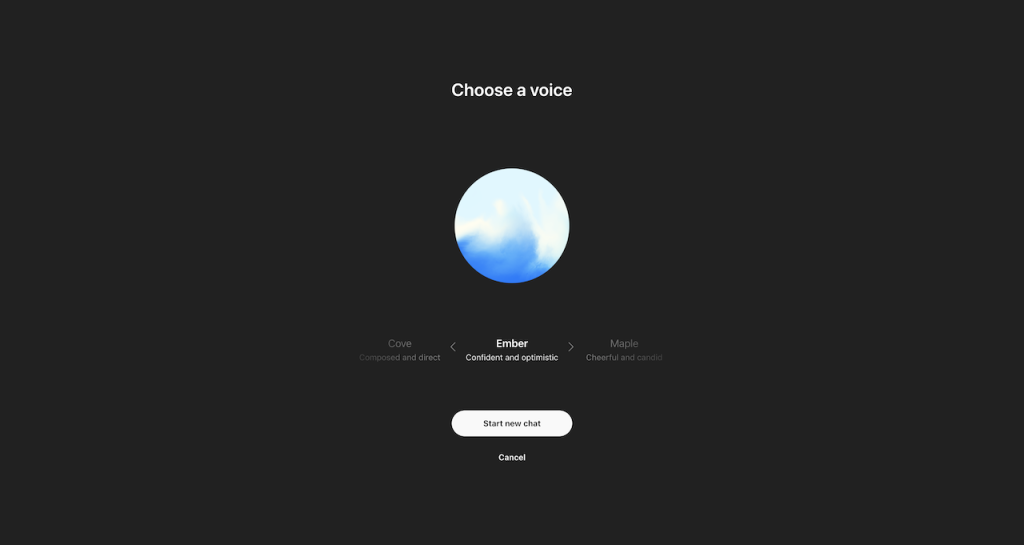 Screenshot showing how to choose a voice profile in ChatGPT Advanced Voice Mode