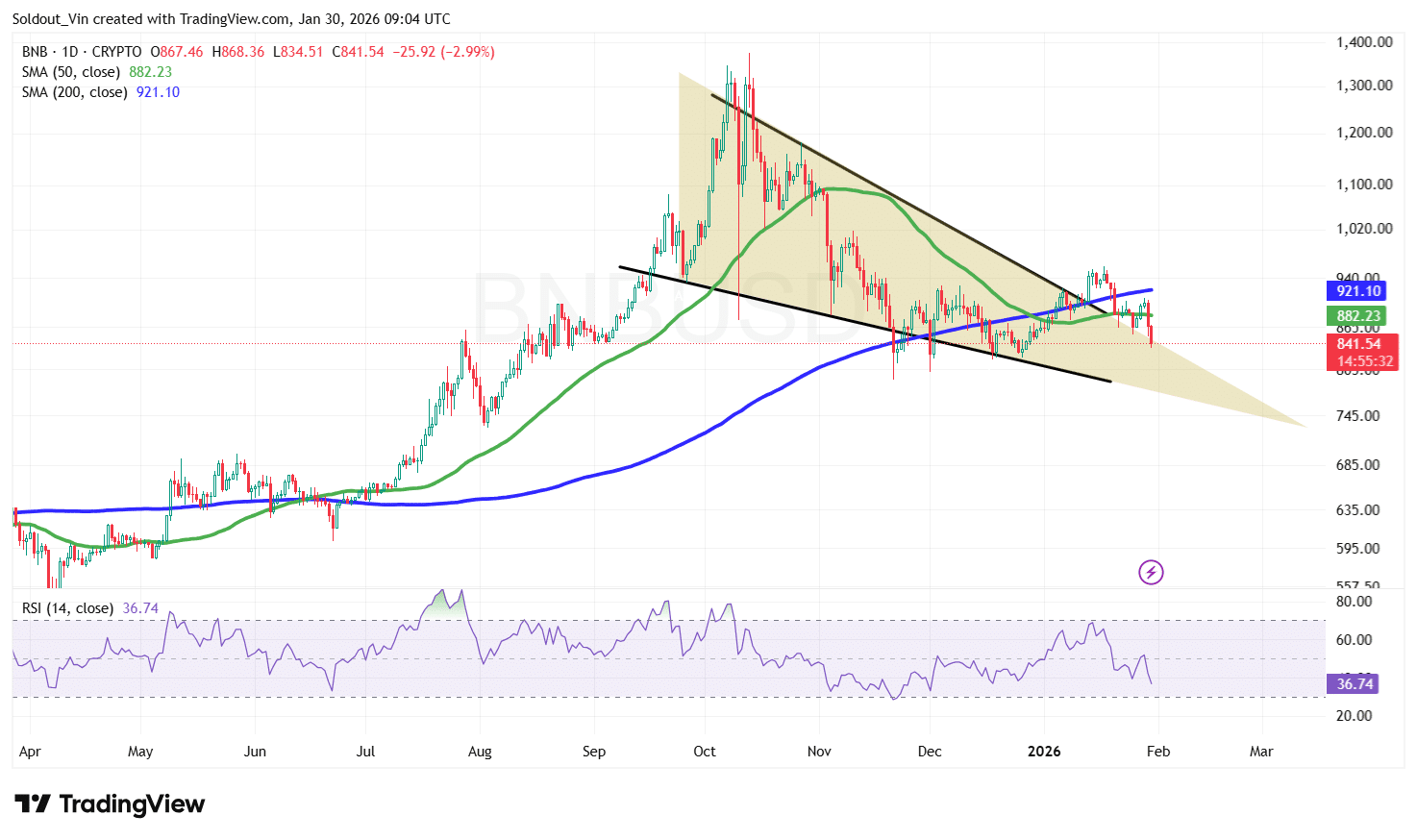 BNB/USD 图表分析 来源：TradingView
