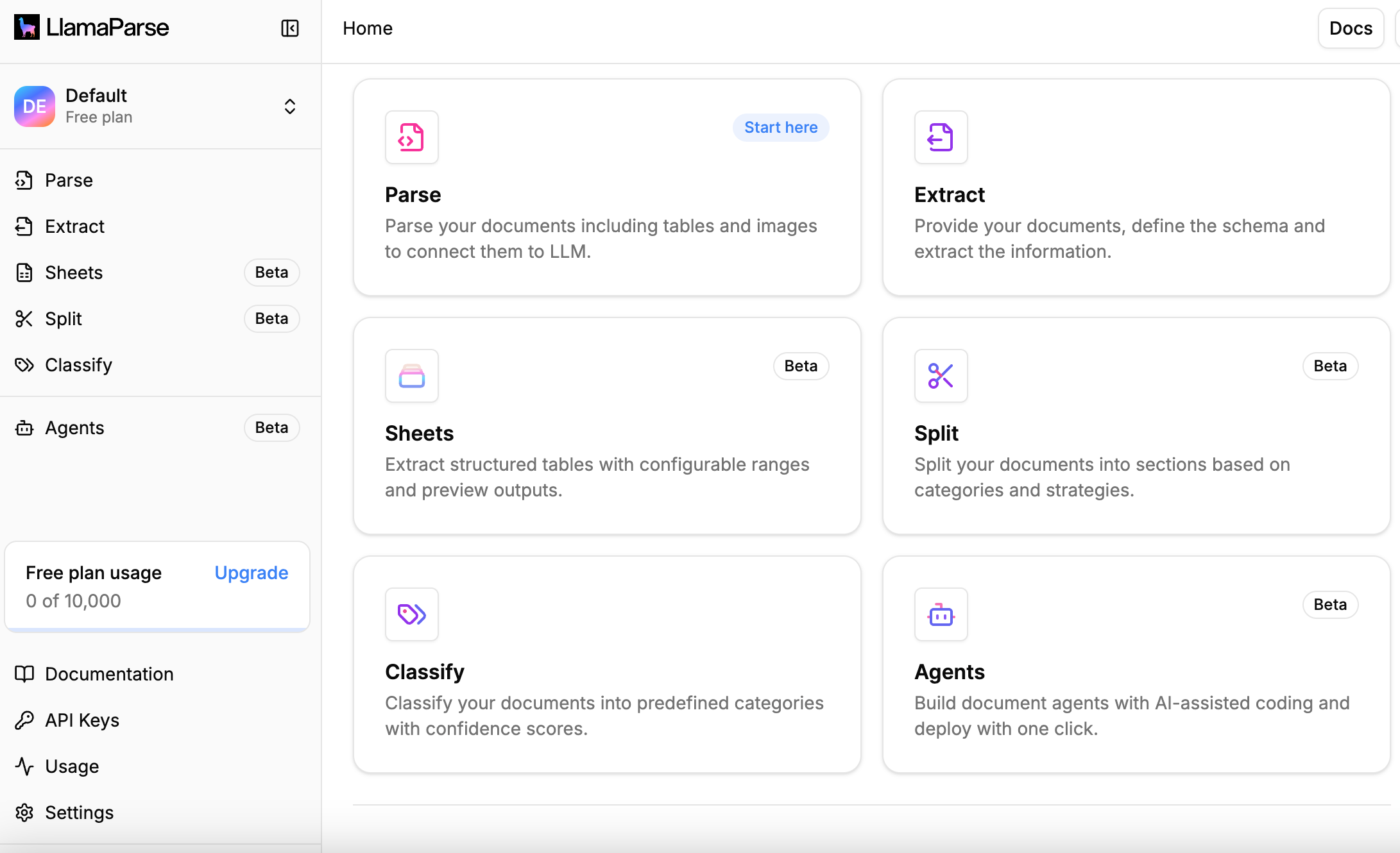 LlamaParse 主菜单