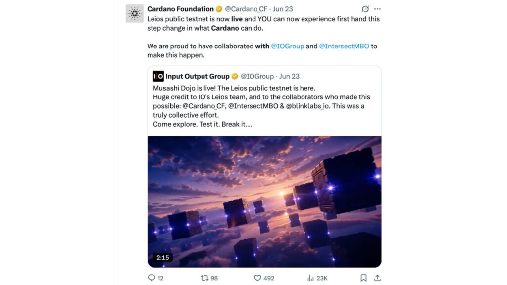 Cardano 将以 Musashi Dojo 名义推出 Leios 测试网