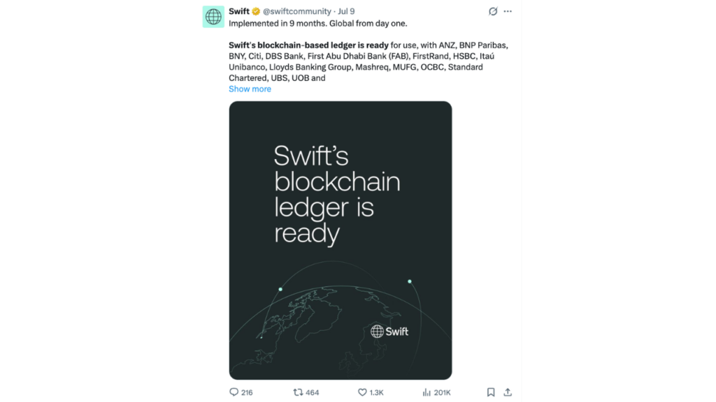 Swift 基于区块链的账本已可供使用
