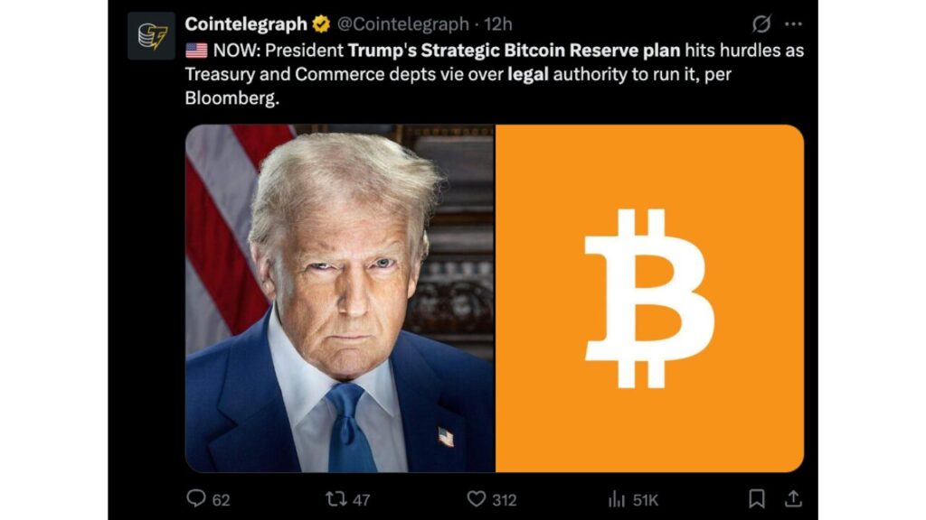 特朗普的战略比特币储备计划面临法律和机构控制争议