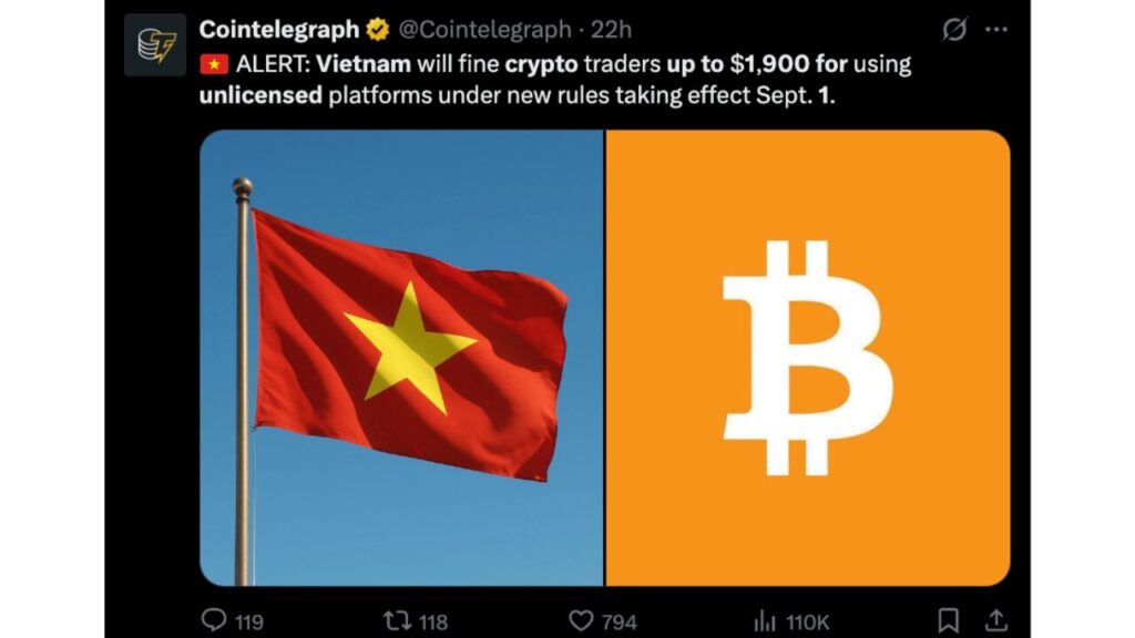 越南将对使用未经许可平台的加密货币交易者处以最高 1,900 美元的罚款